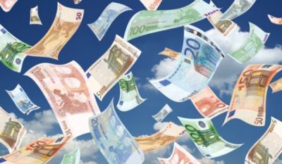 Falling euros (sky background)